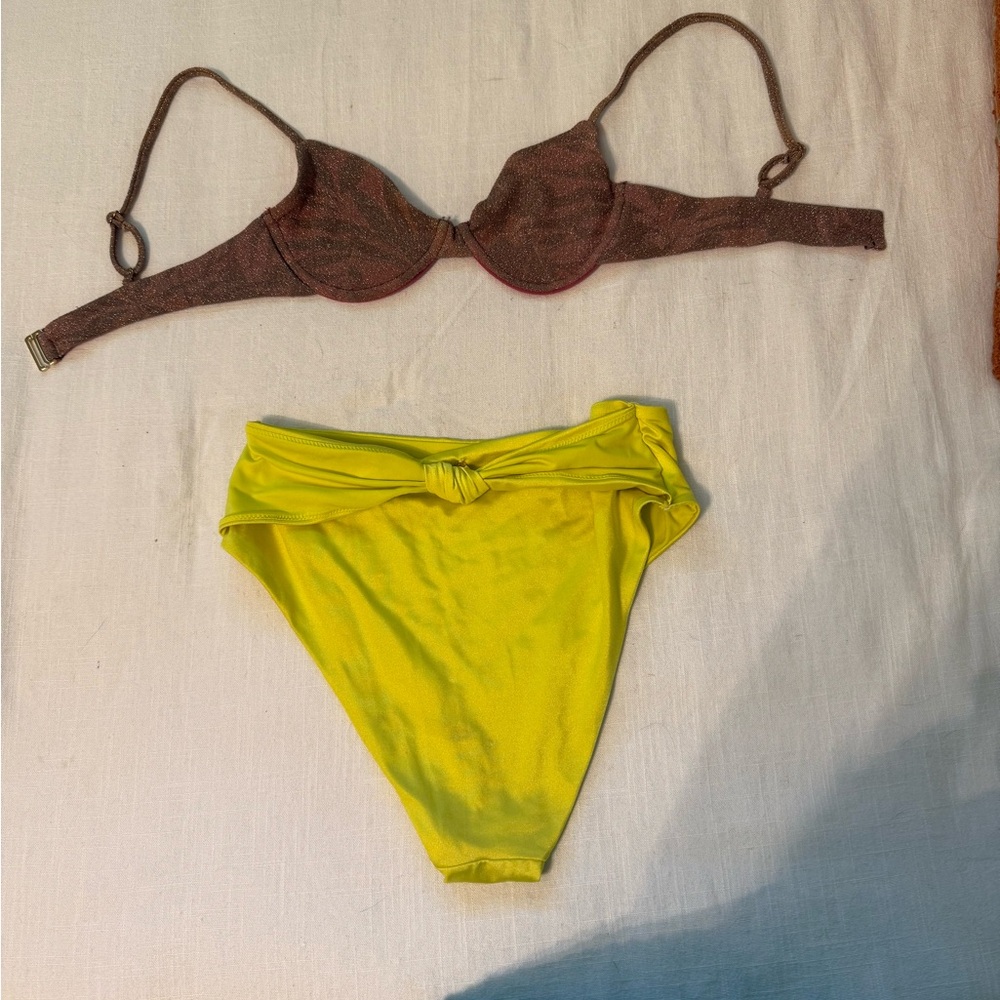 Beach Riot Yellow and Brown/Pink Lurex Women's Bikini Set